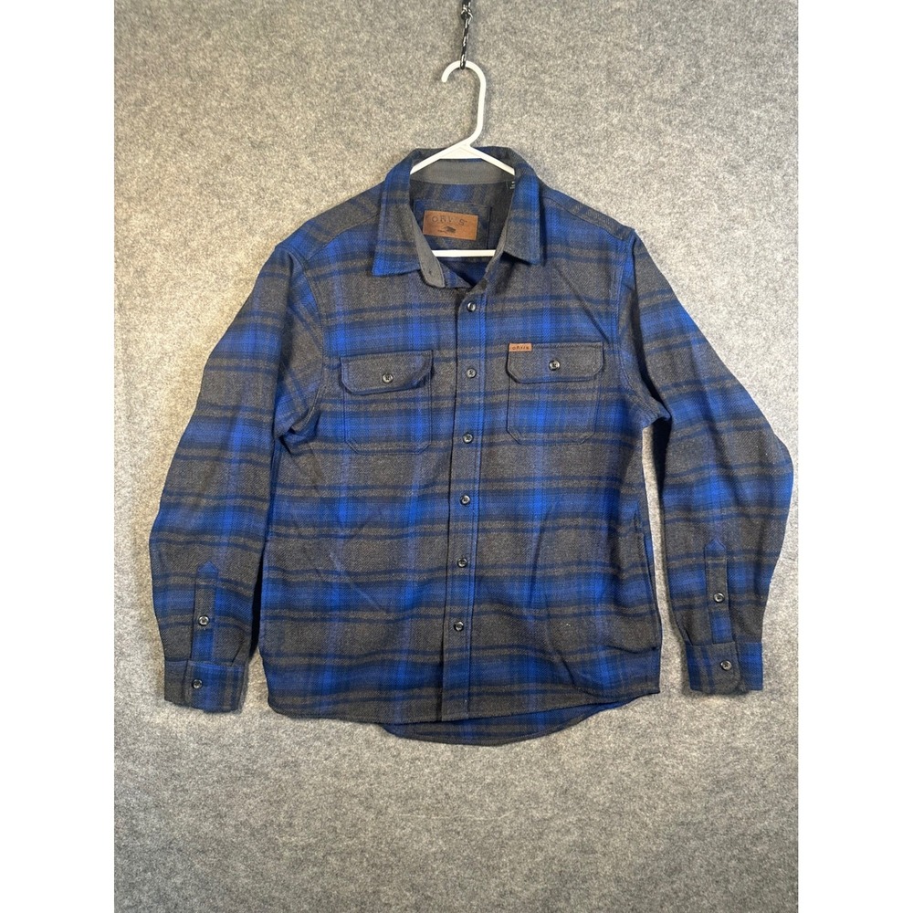 Orvis Mens Blue Grey Plaid Flannel Button Down Shirt Medium 1312517‎